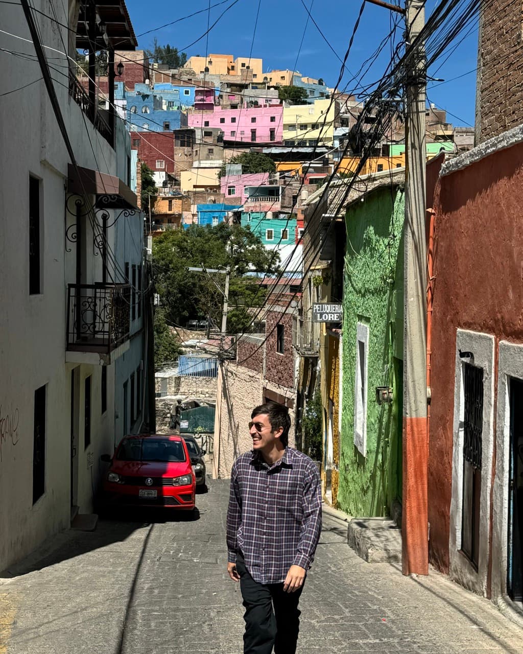 Matt walking in the colorful neighborhoods of Guanajuato, Mexico