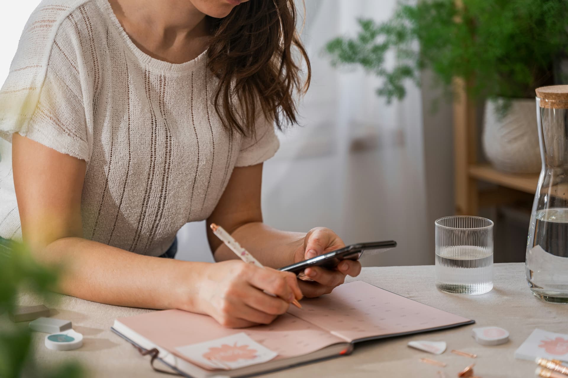 Teacher managing schedule on digital device