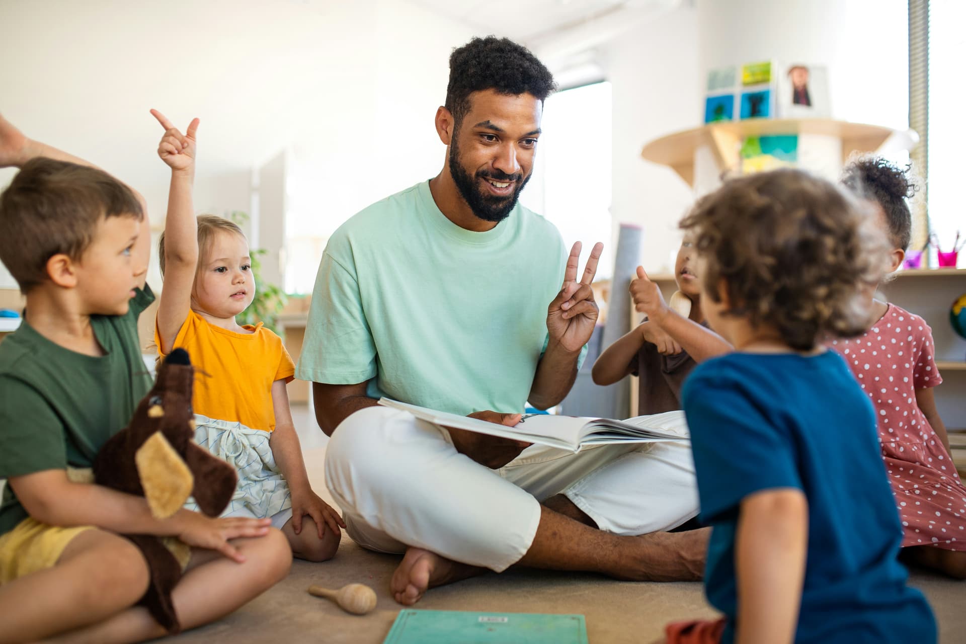 Teacher conducting an interactive ESL game with children